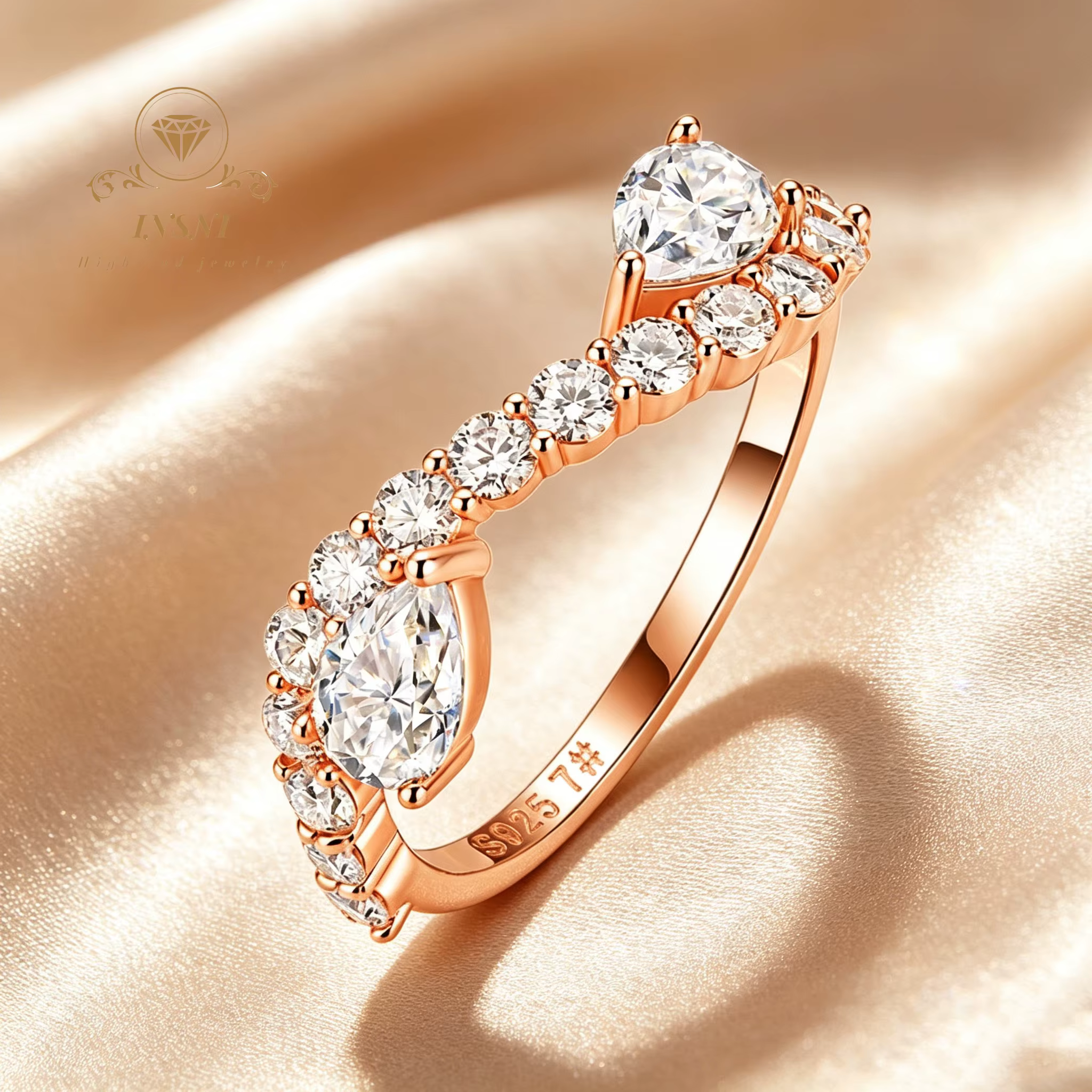 Bague en argent sterling 925 avec moissanite en forme de goutte d'eau
