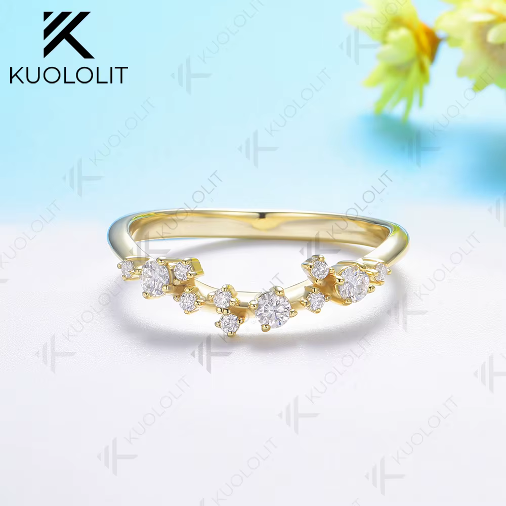 Kuololit 0.32CTW Lab Grown Diamond V Band pour femmes solide 18K 14K 10K bague en or pour anniversaire fiançailles cadeaux fête