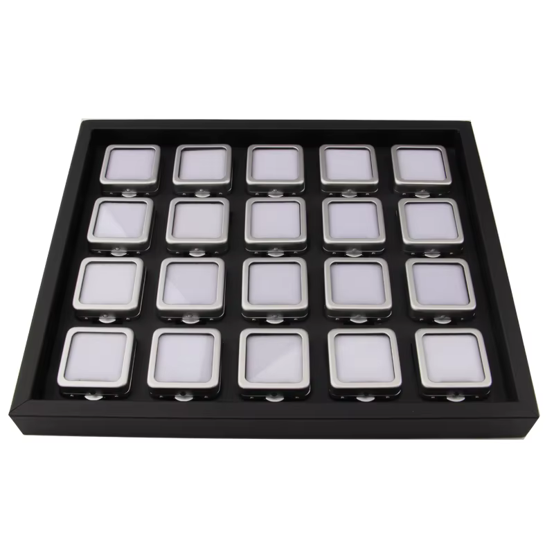 Boîte de présentation de pierres précieuses en métal pour diamants