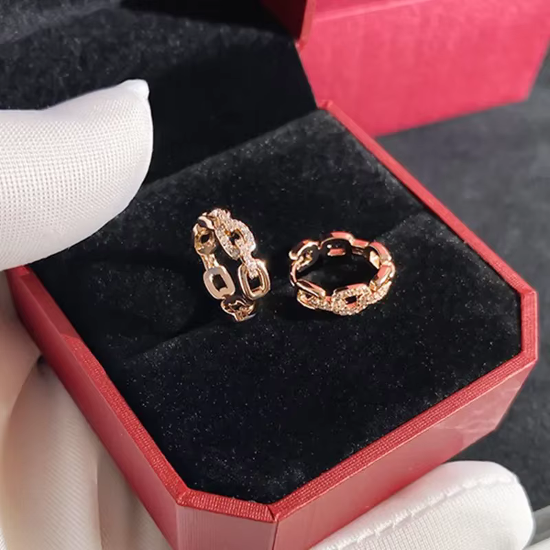 Huitan Chic Unique lien de chaîne conçu femme boucles d'oreilles brillant CZ couleur or Rose