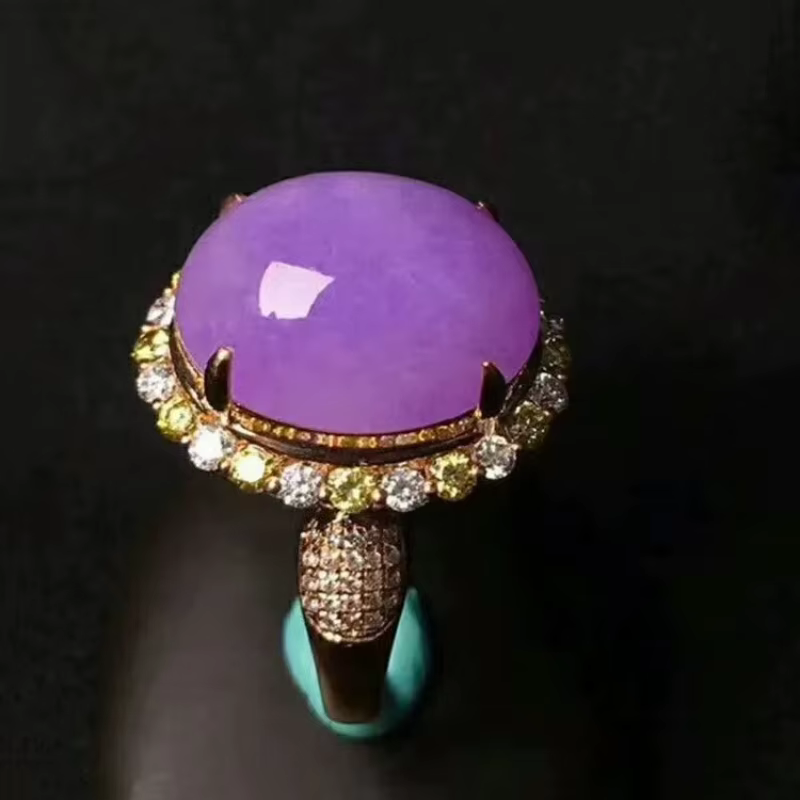 Bagues classiques en argent incrusté de calcédoine violette naturelle pour femmes