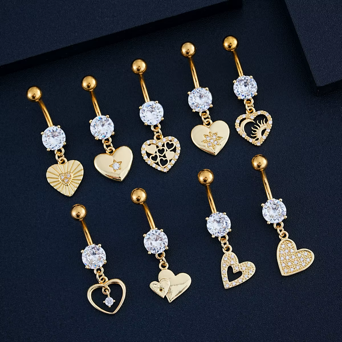 14G Long incurvé pendant Nombril Umbigo pour femmes filles goutte d'eau fleur pendentif Sexy