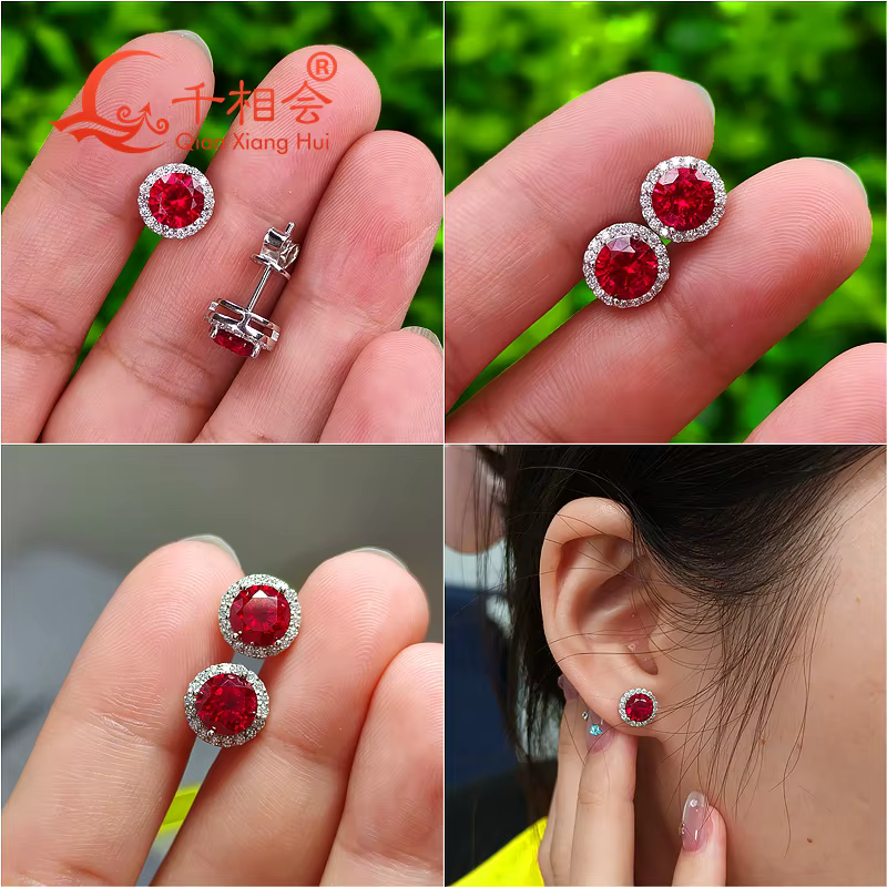 Boucles d'oreilles halo en pierres précieuses créées en laboratoire