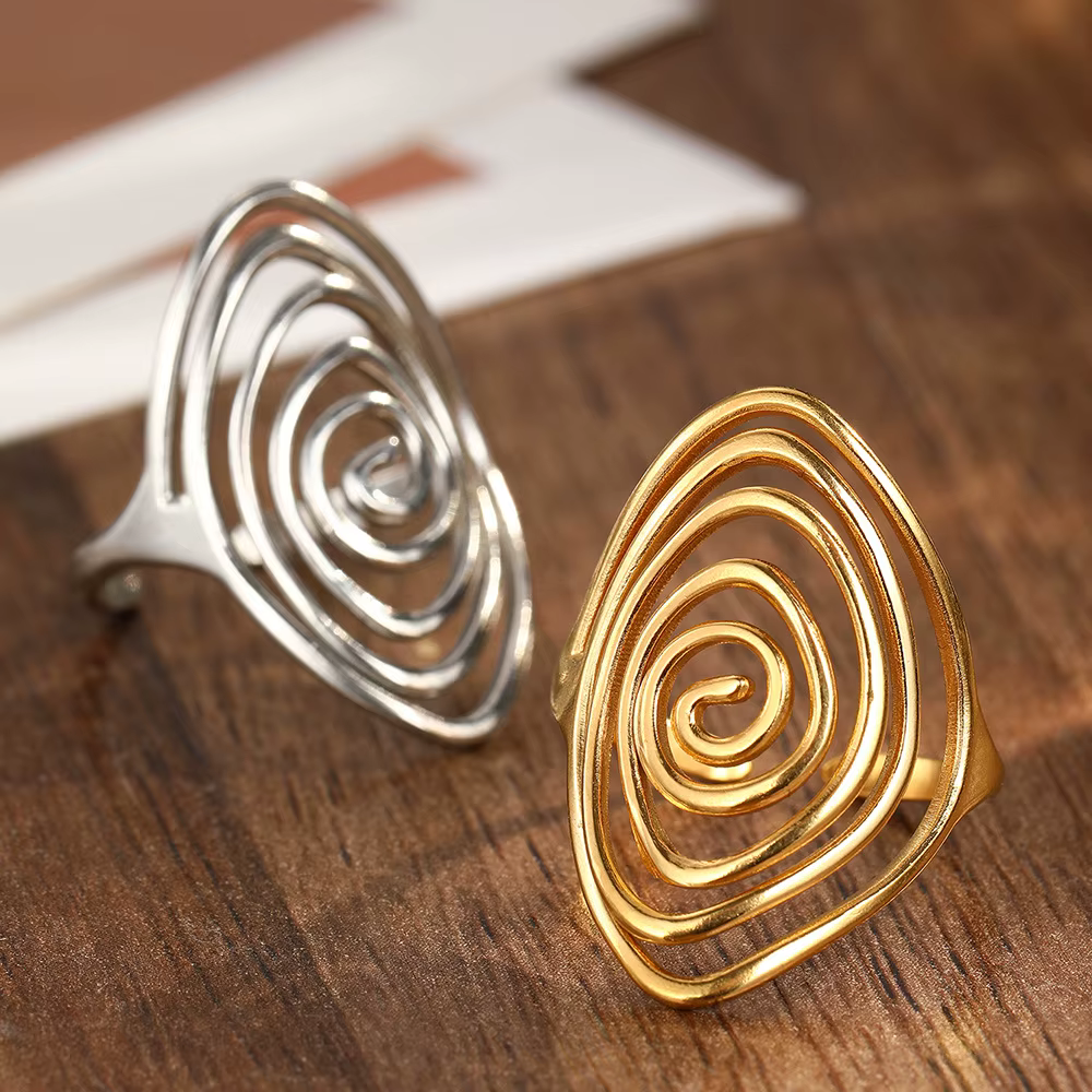 Bague ouverte en spirale géométrique rétro