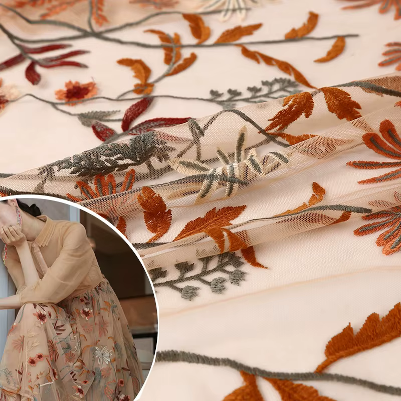 Tissu en dentelle à fleurs brodées