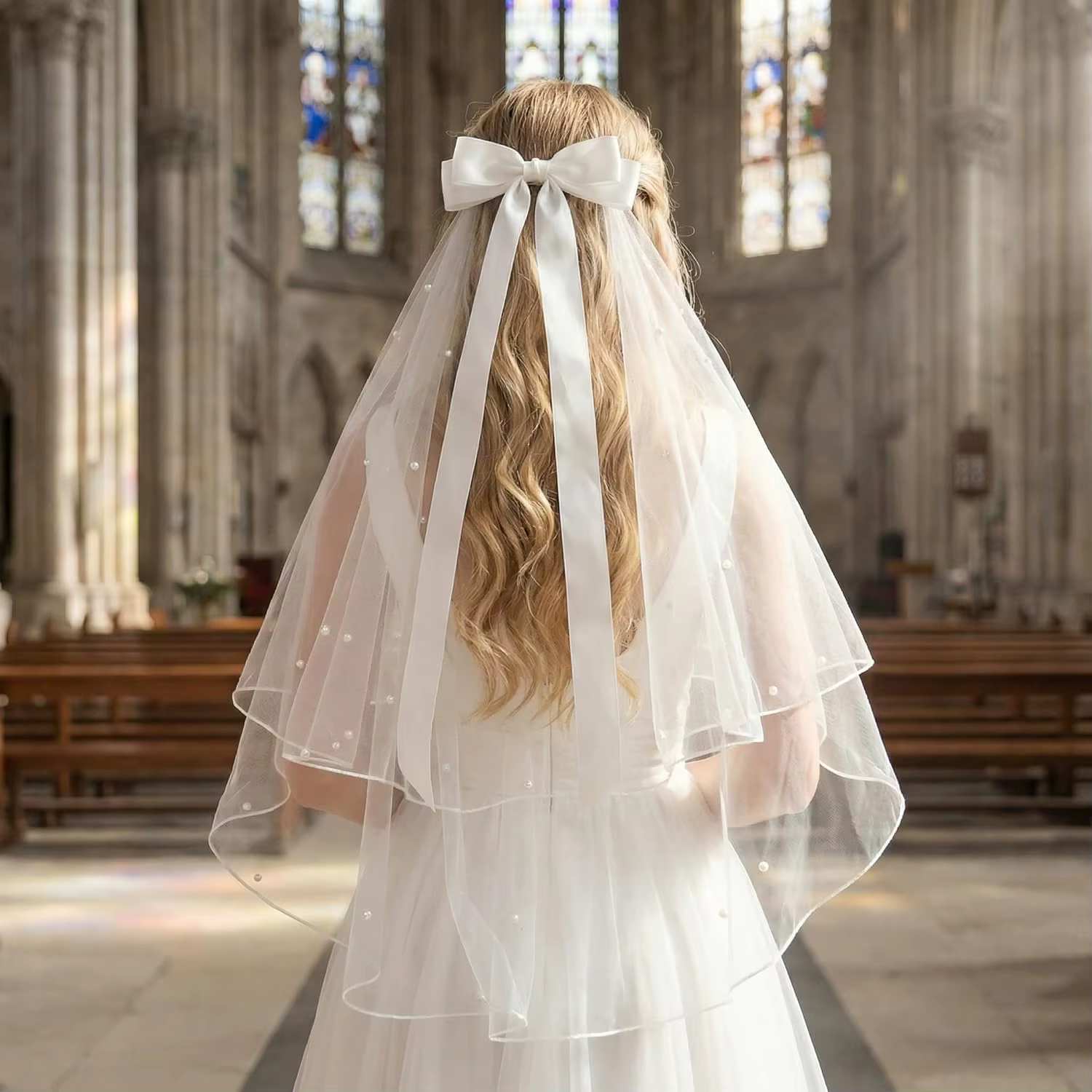Voile de mariée blanc avec nœud
