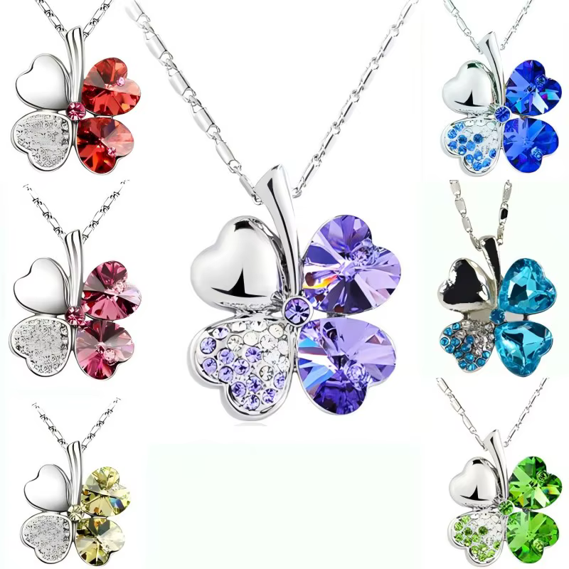 Cristal 4 feuilles trèfle pendentif colliers amant cadeau d'anniversaire qualité mode bijoux livraison directe charme fille