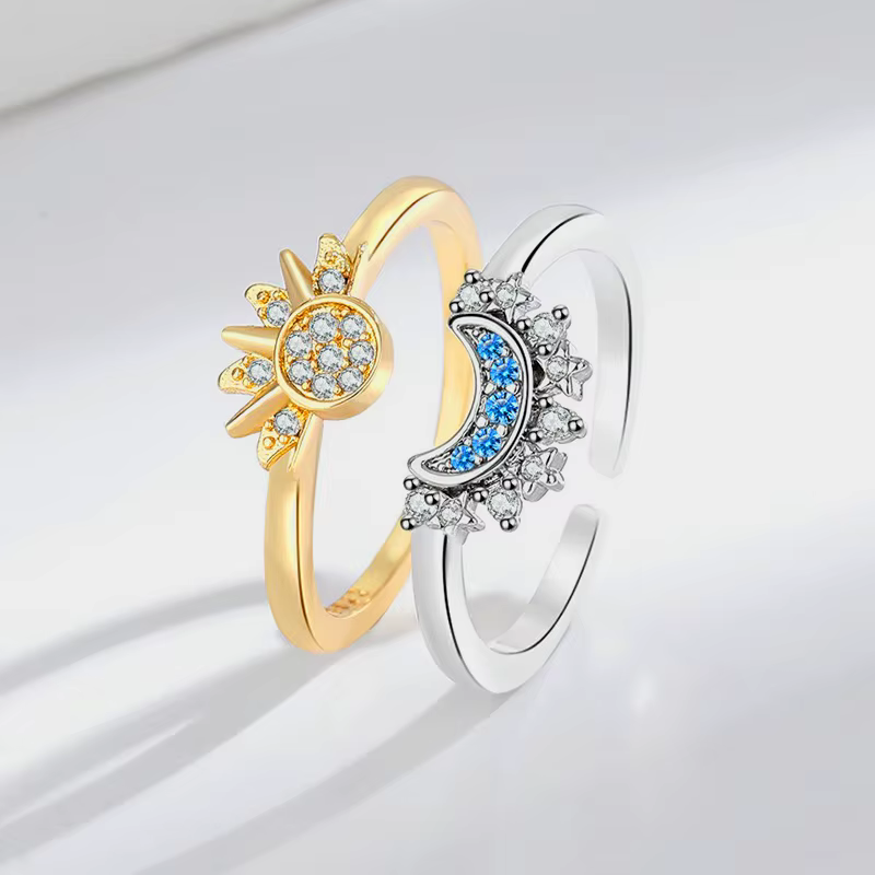 Bague Ouverte Soleil et Lune pour Femme et Fille