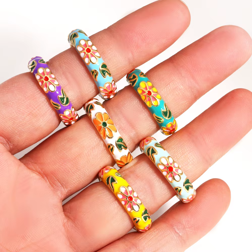 Bagues Vintage à fleurs en émail pour femmes