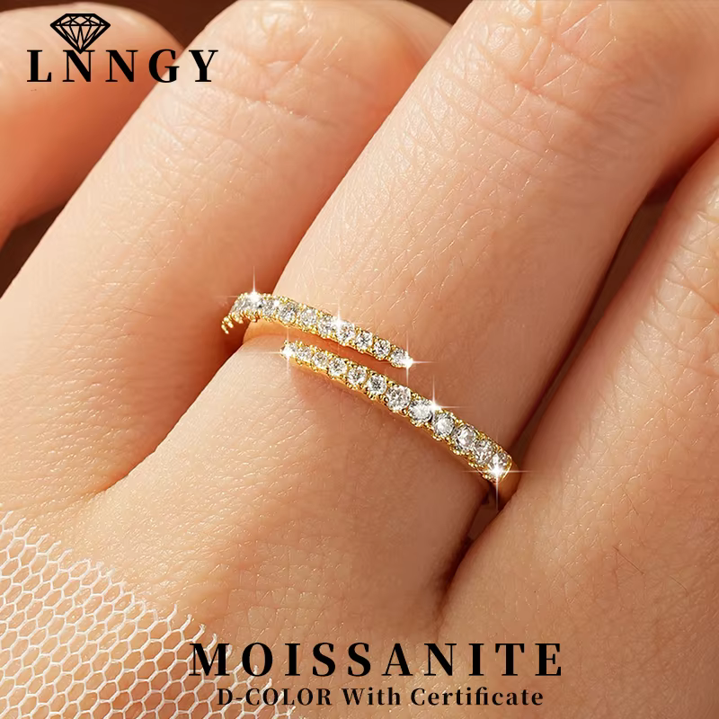 Bague ajustable en moissanite certifiée Lnngy pour femmes et jeunes filles