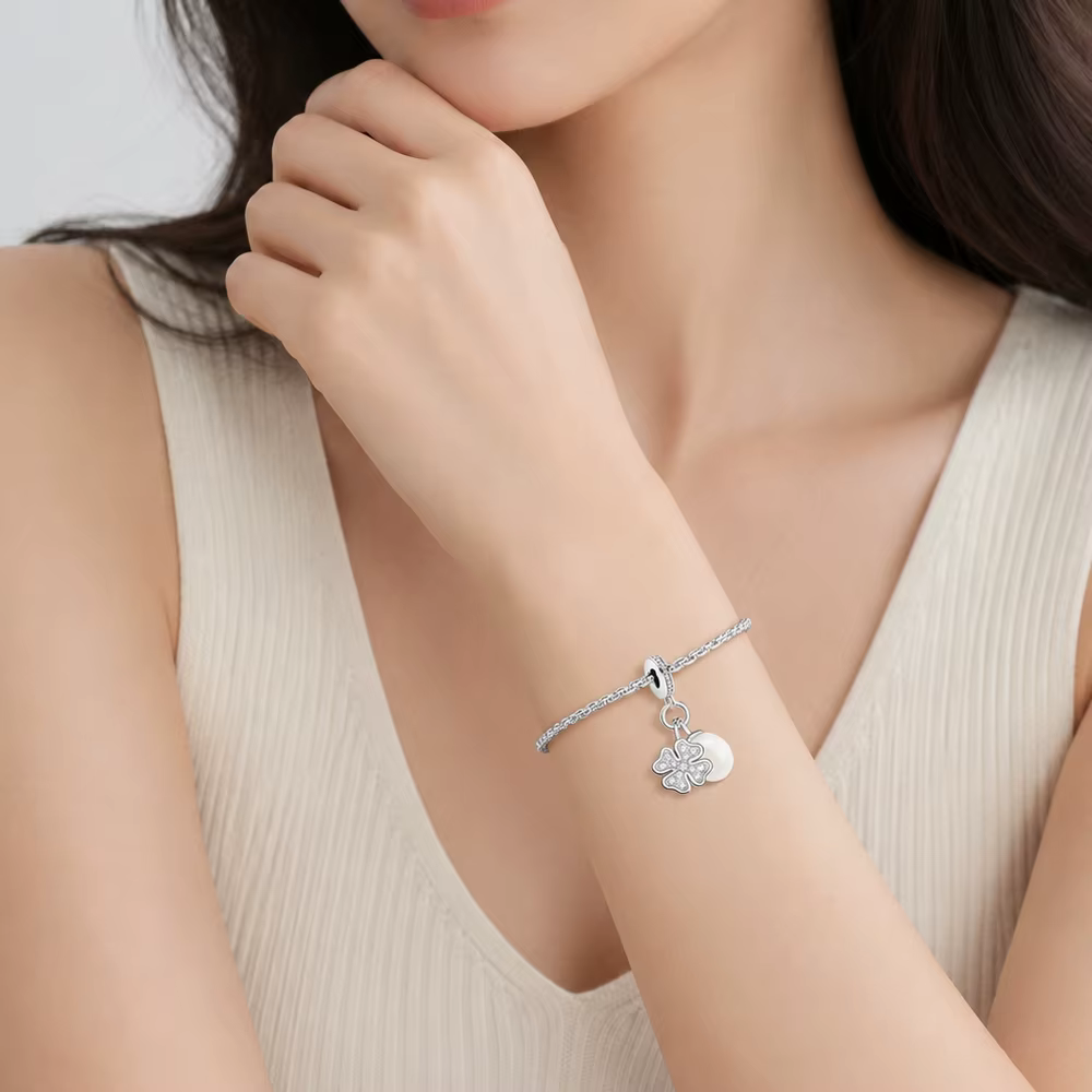 Perle de trèfle en argent Sterling 925 véritable