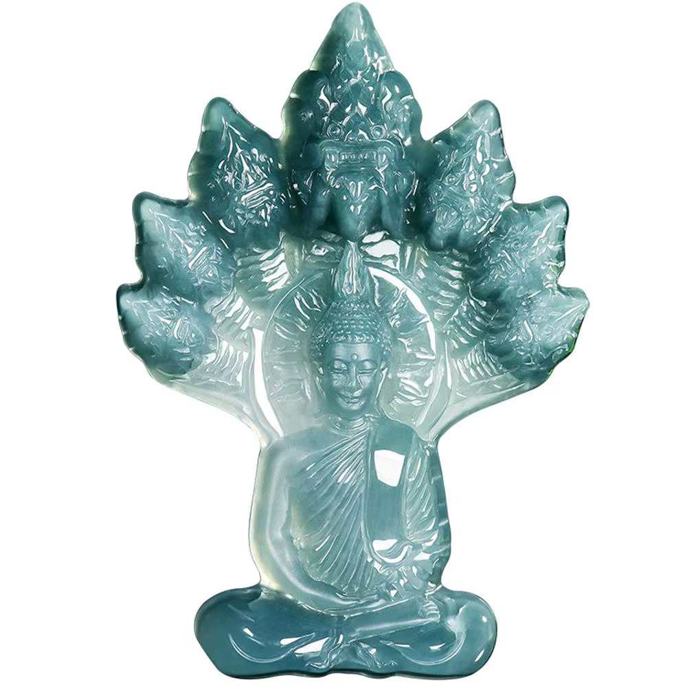 Haute qualité vieille jadéite naturelle a-grade eau bleue Naga bouddha Protection glace gluante Type