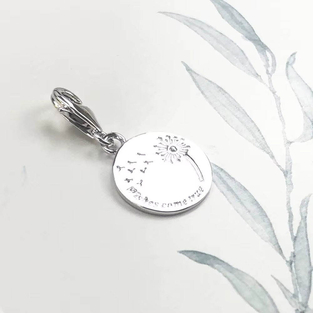 Dandelion souhaite venez vrai pendentif balancent breloque femmes bijoux fins cadeau à la mode en argent Sterling 925 véritable