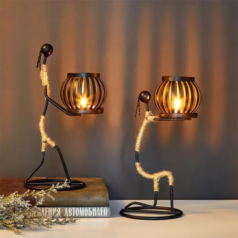 Bougeoirs chandelier en métal personnage abstrait Sculpture bougies décor Figurines faites à la main décoration de la