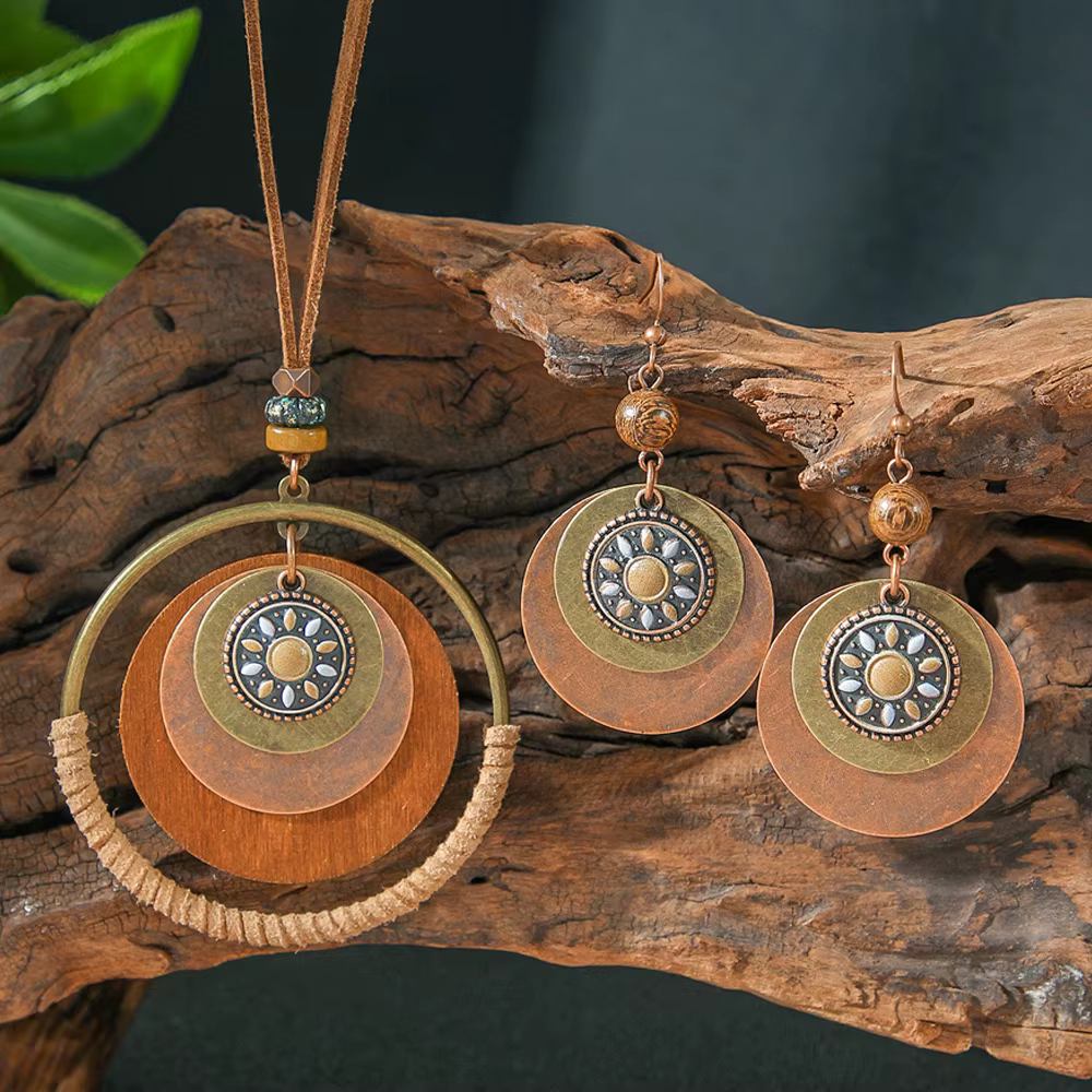 Collier et boucles d'oreilles ethnique rond pour femmes