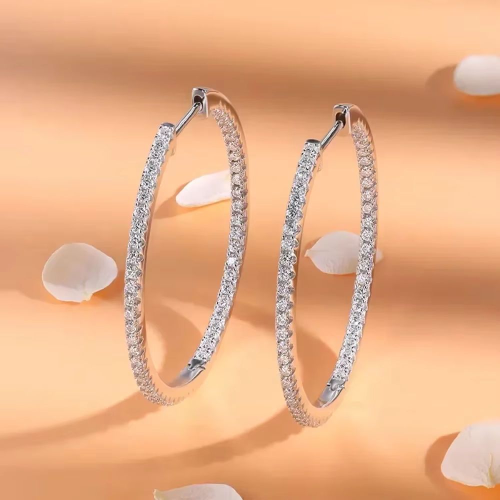 M-JAJA véritable Moissanite diamant boucles d'oreilles 18K plaqué or blanc 925 en argent Sterling