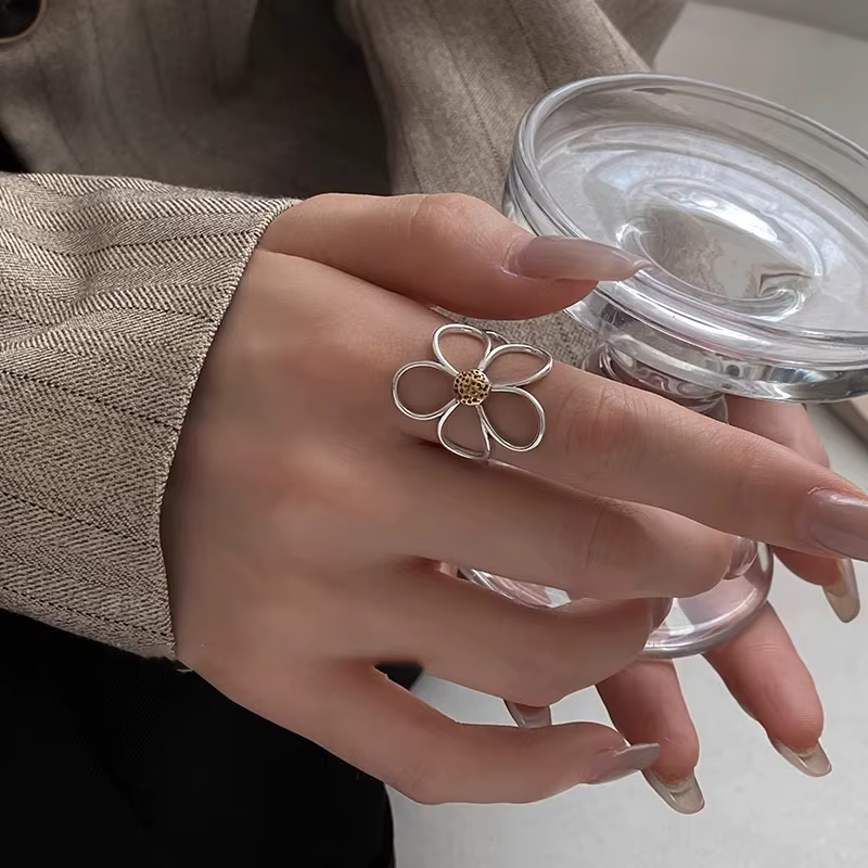 CALYMIX 925 bagues en argent Sterling pour femmes Couple minimaliste fait à la main Simple grande fleur bague fête bijoux cadeau prévenir l'allergie