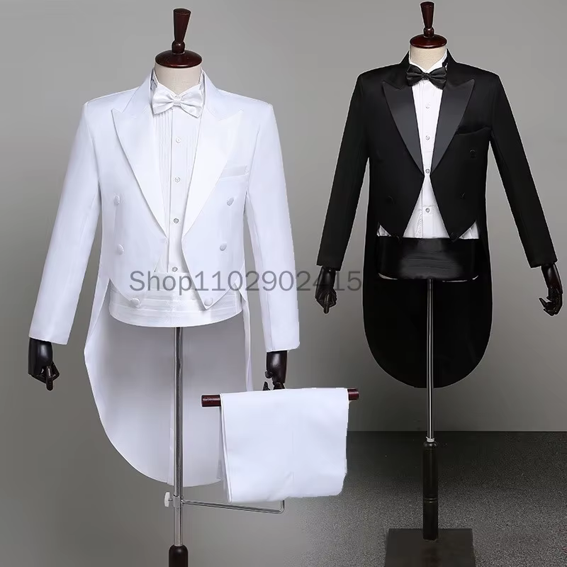 Manteau de queue de revers noir brillant classique pour hommes
