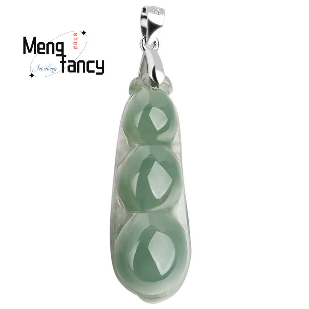 Naturel Myanmar A-goods jadéite huile vert béni haricot pendentif S925 argent incrusté collier exquis luxe qualité bijoux fins