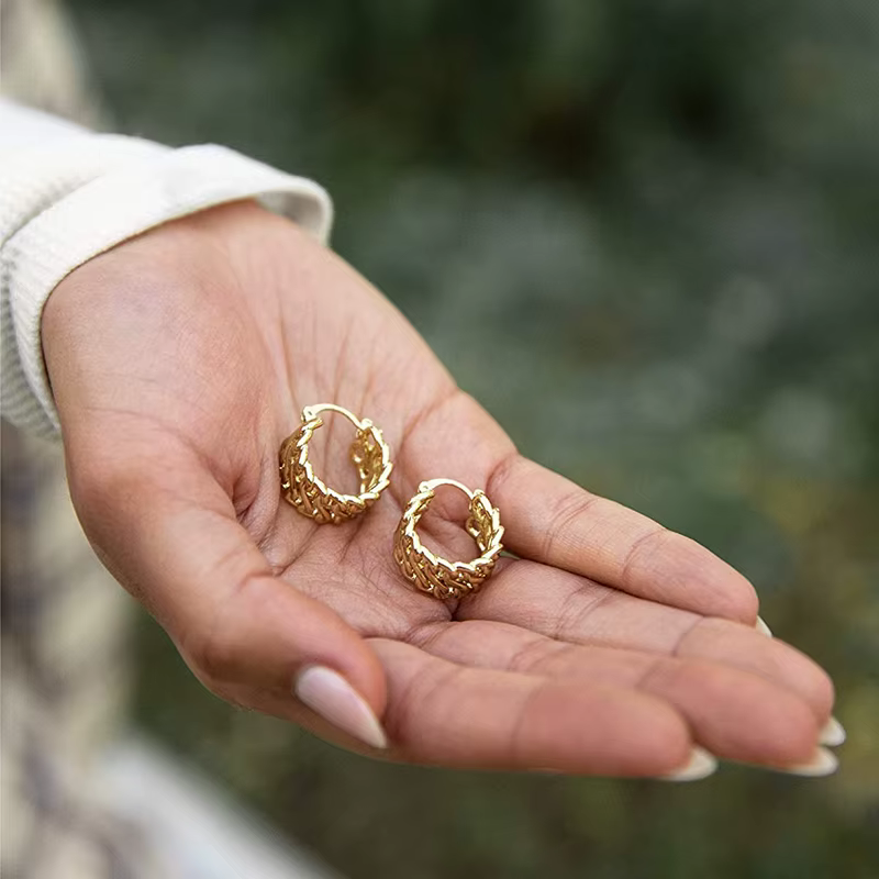 Huretailers-Boucles d'oreilles créoles en métal doré pour femmes