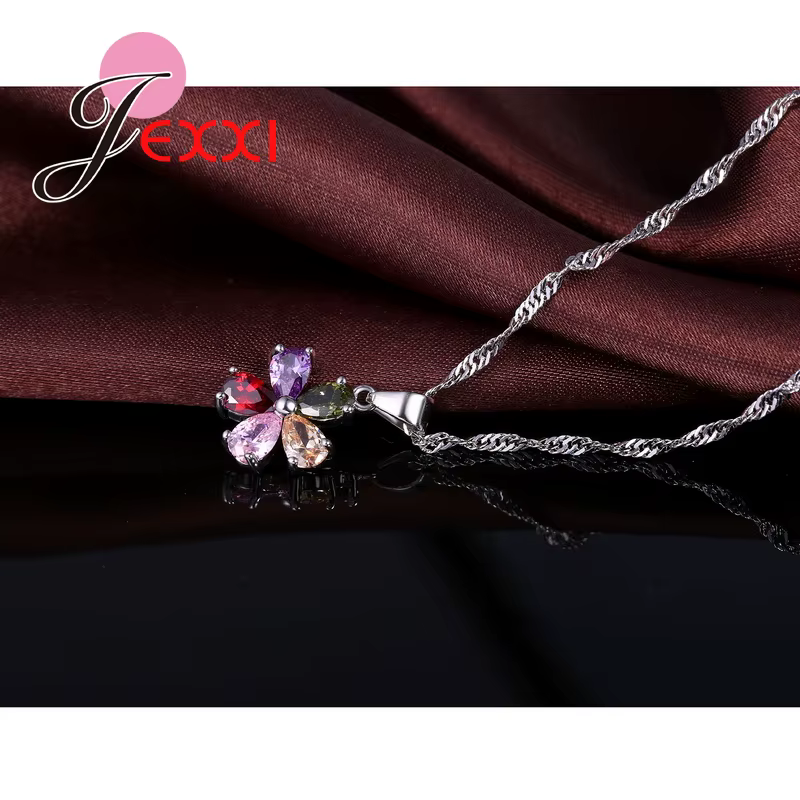 Kendning Flower-Ensembles de bijoux pendentif en cristal coloré CZ
