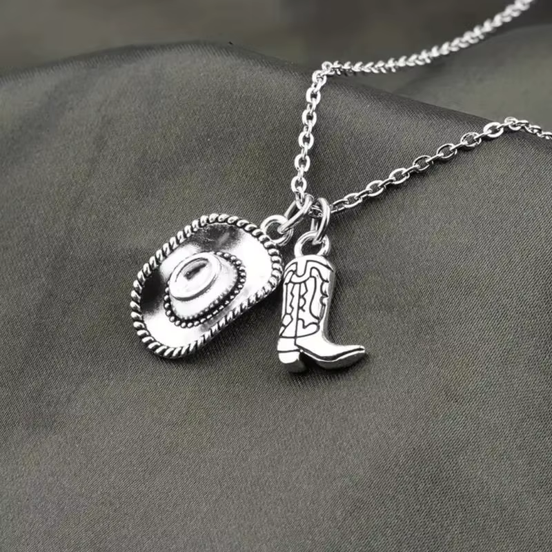 Collier à breloques en argent Antique avec chapeau Cowboy botte