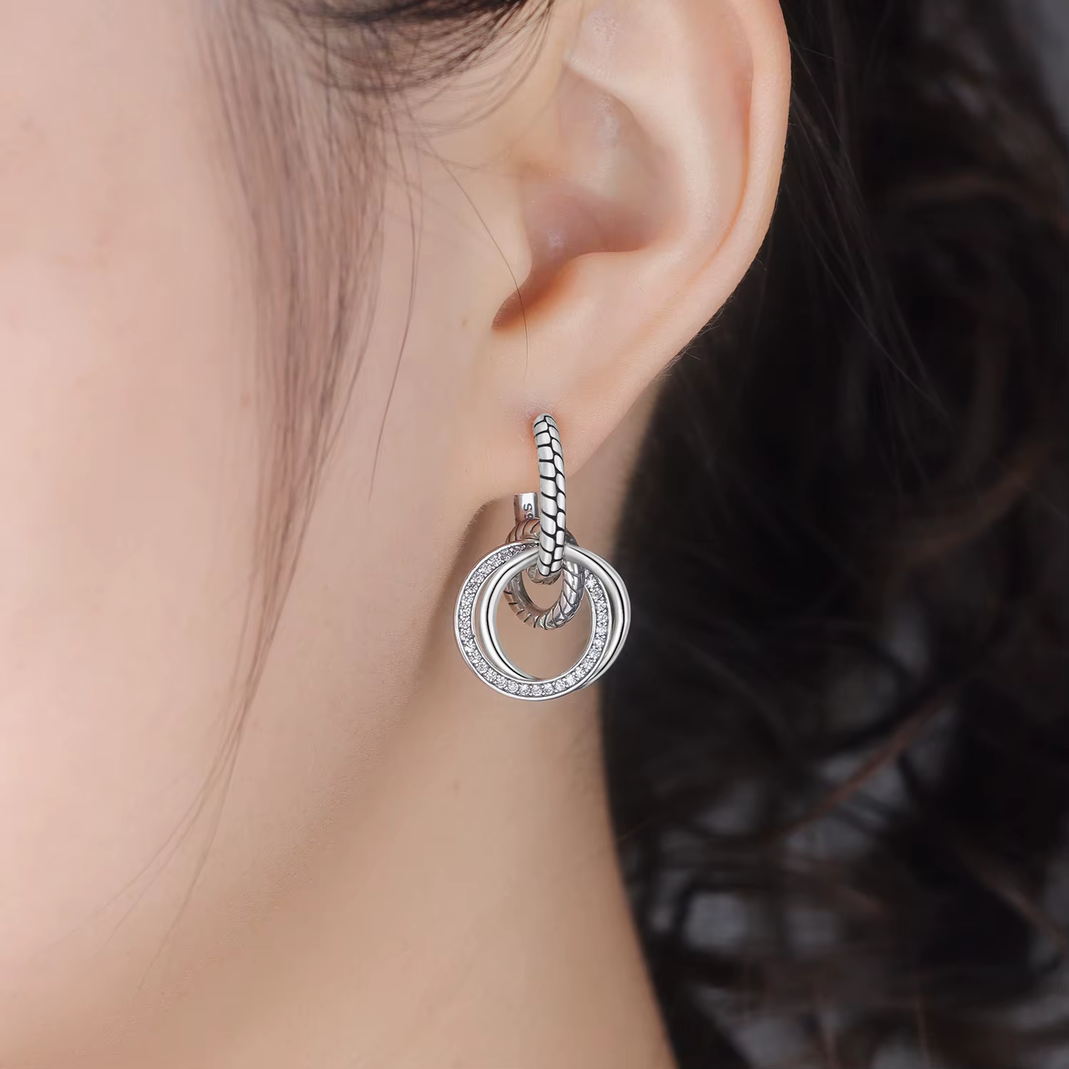 Orstarry Boucles d'oreilles pendantes classiques multi-anneaux en argent sterling 925