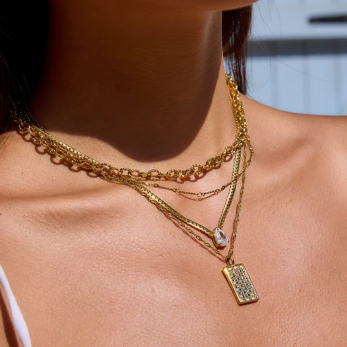 Yori nouveauté bijoux d'été faits à la main 18K PVD plaqué étanche déclaration pendentif rectangulaire collier