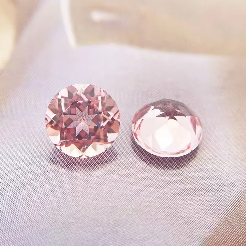 Saphir de laboratoire taille ronde couleur rose Morgan pour la fabrication de bijoux DIY