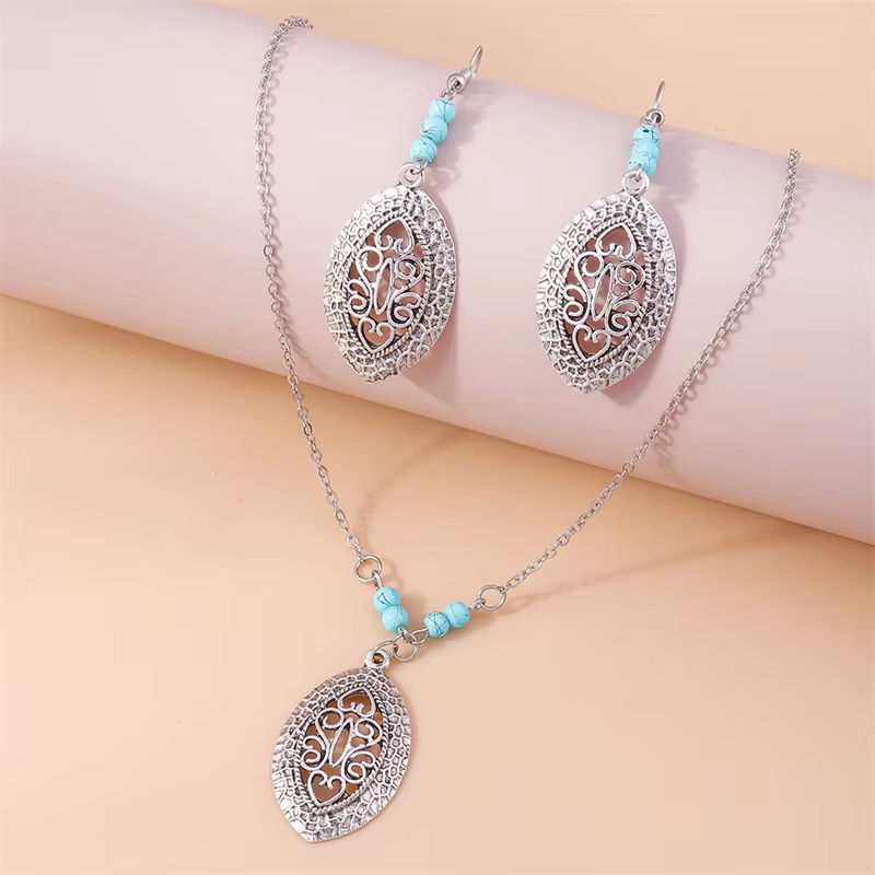 Ensemble de bijoux bohèmes en métal avec collier et boucles d'oreilles en forme de feuille d'arbre pour femmes et filles