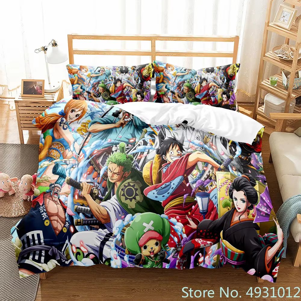 Une pièce Luffy garçon 3 pièces ensemble de literie couette dessin animé housse