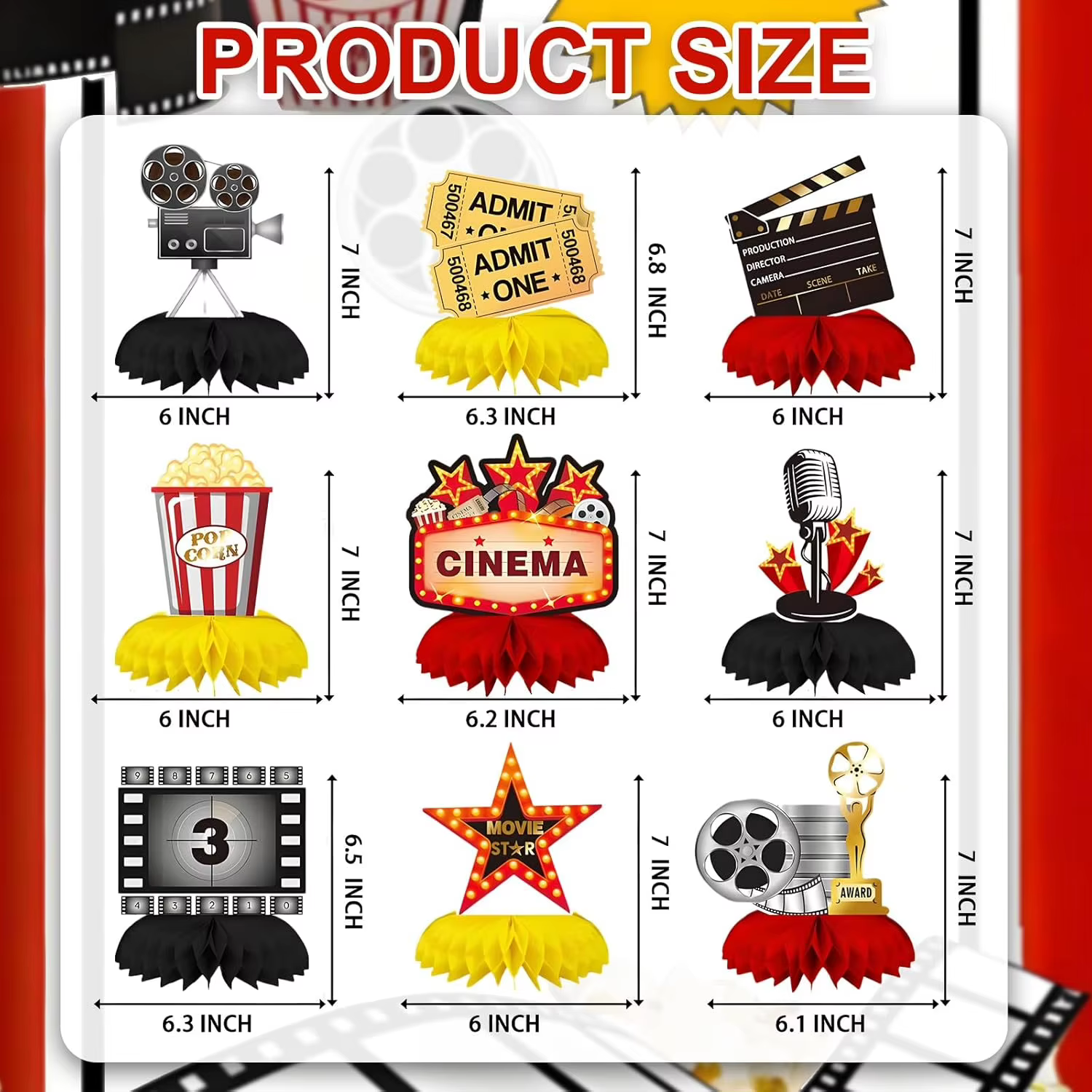 Centres de table nid d'abeille sur le thème du cinéma de Hollywood