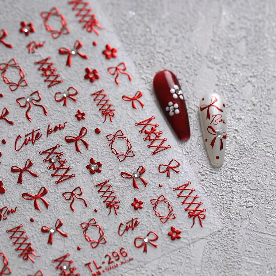 Brillant scintillant vin nœud papillon Sexy rouge raisin Cocktail gobelet tasse Soda liquide auto-adhésif Nail Art autocollants 5D manucure décalcomanies