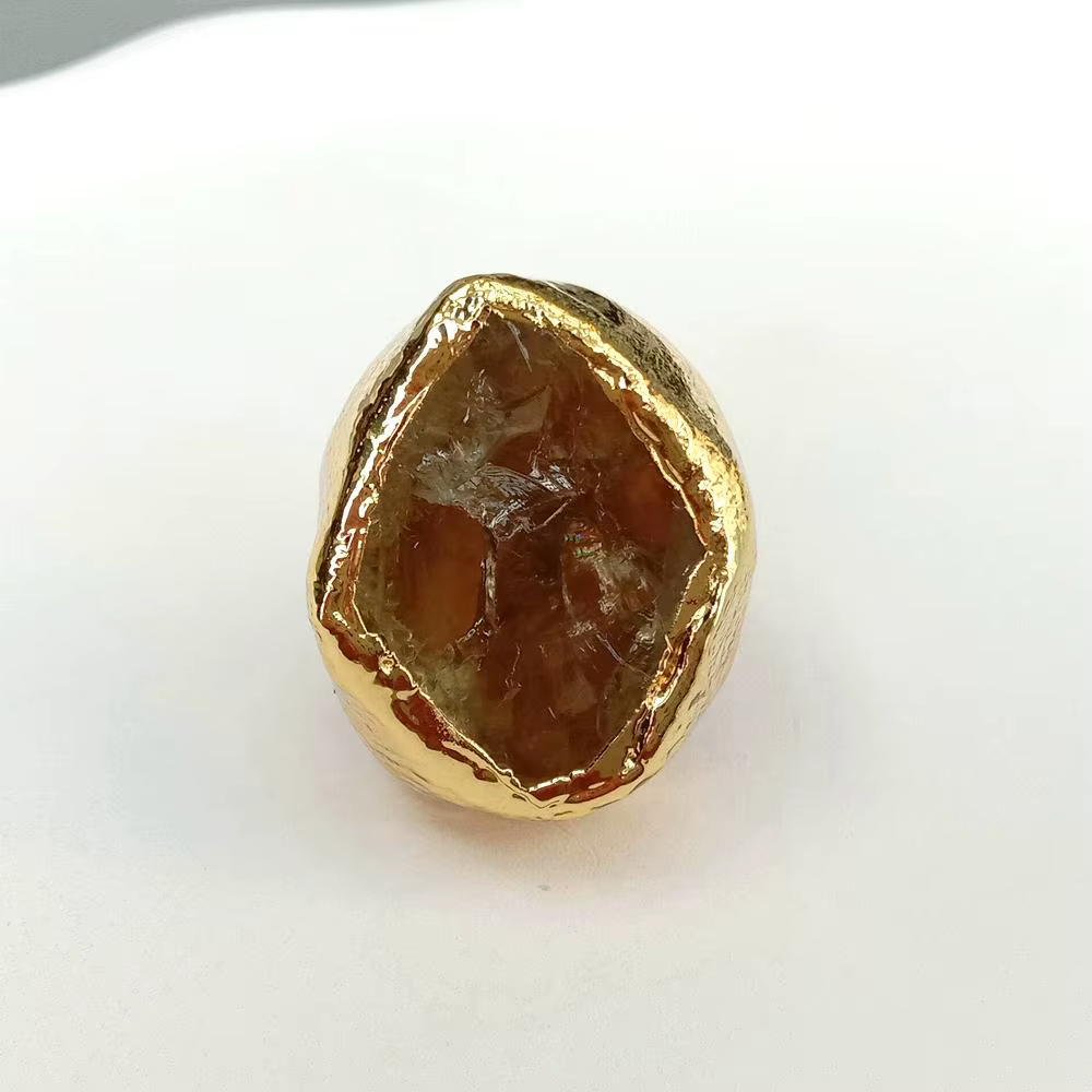 Y · YING naturel jaune citron Quartz rugueux bagues réglable concepteur plaqué or bague bijoux