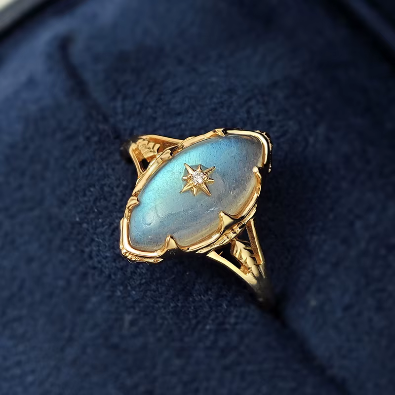 LAMOON – bague en pierre précieuse Labradorite pour femmes