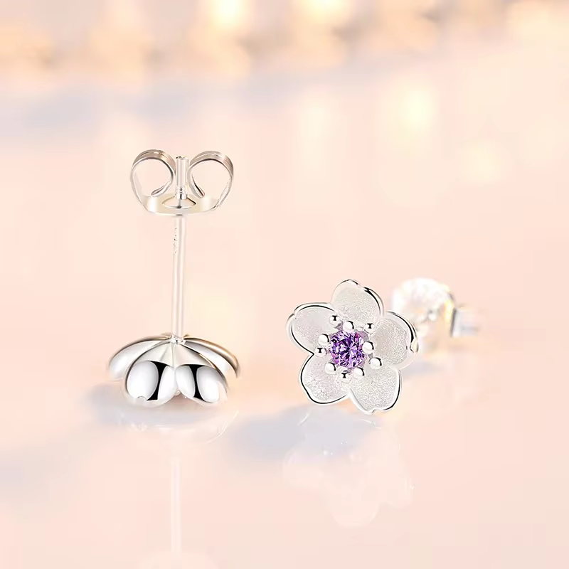 Réel 925 en argent Sterling cristal bijoux nouvelle fleur boucles d'oreilles pour les femmes dame
