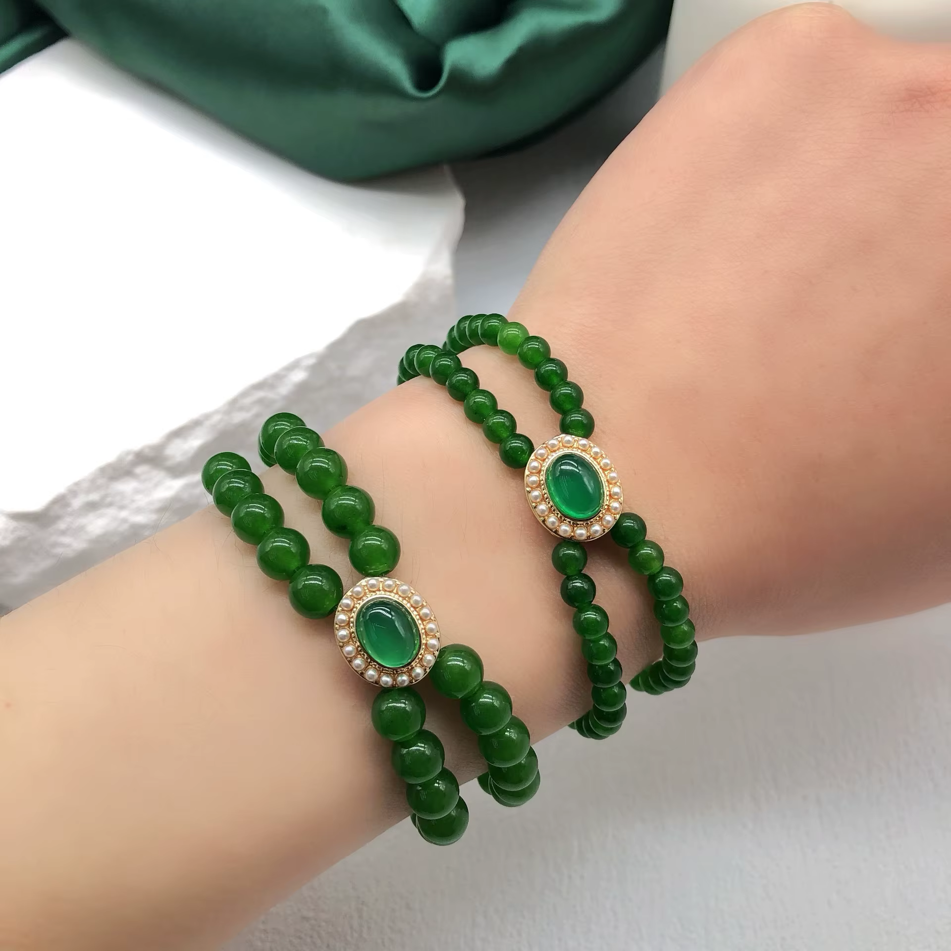Bracelet en Chrysoprase de Style chinois pour femmes
