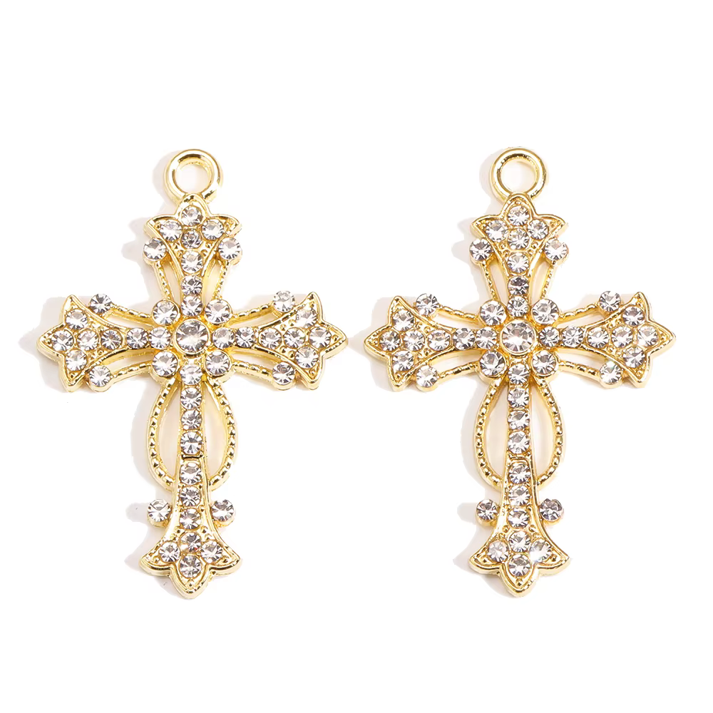 Peixin 10 pièces élégant croix breloques strass bijoux chrétiens pour la mode collier boucles d'oreilles porte-clés bricolage pendentifs faits à la main