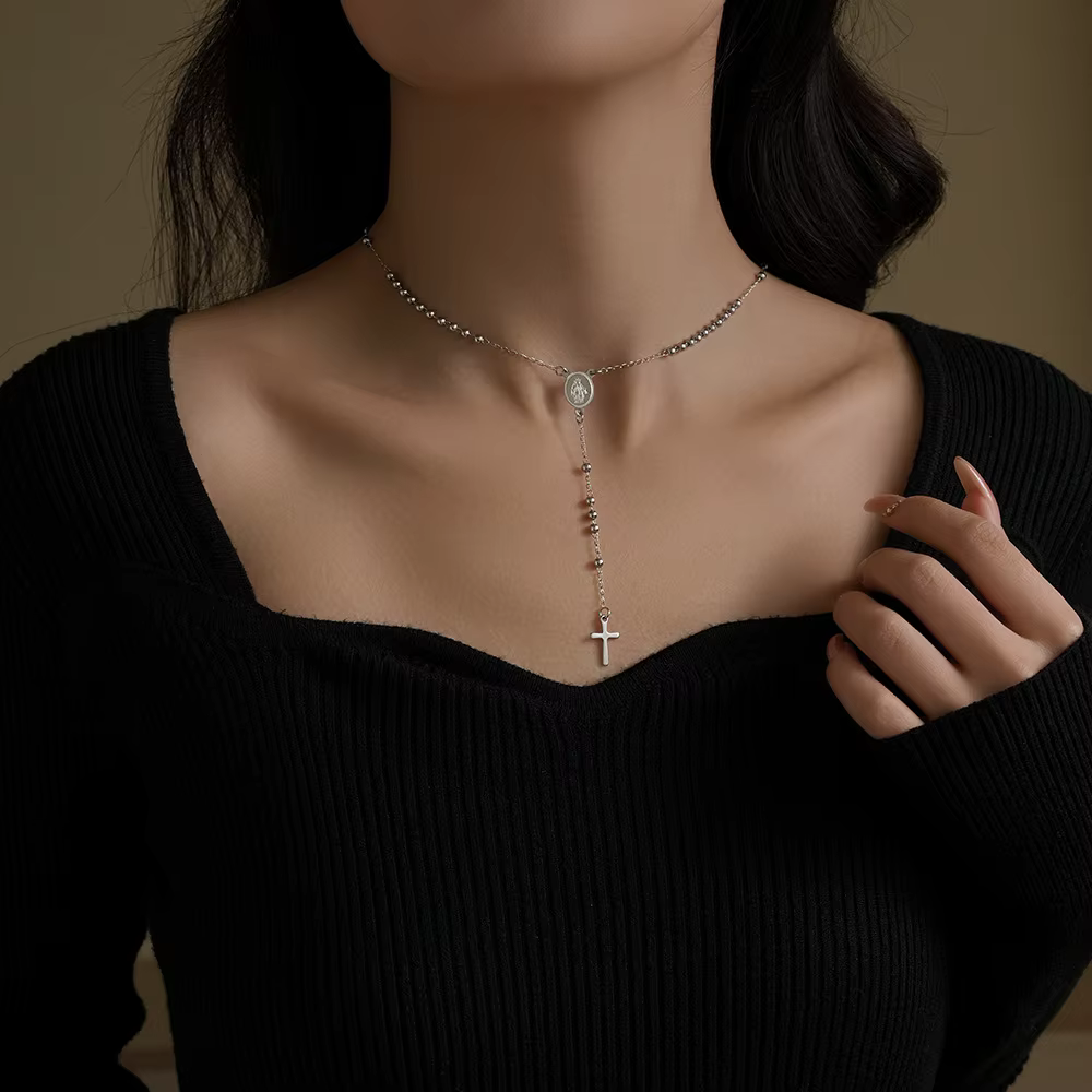 Collier chapelet de perles de prière en acier inoxydable