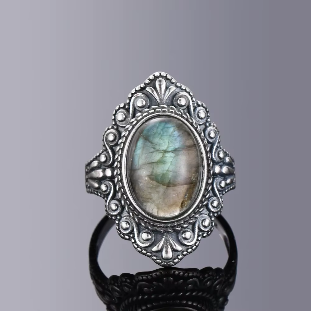 Nasiya Vintage ovale naturel Labradorite anneaux pour femmes S925 bague en argent bijoux