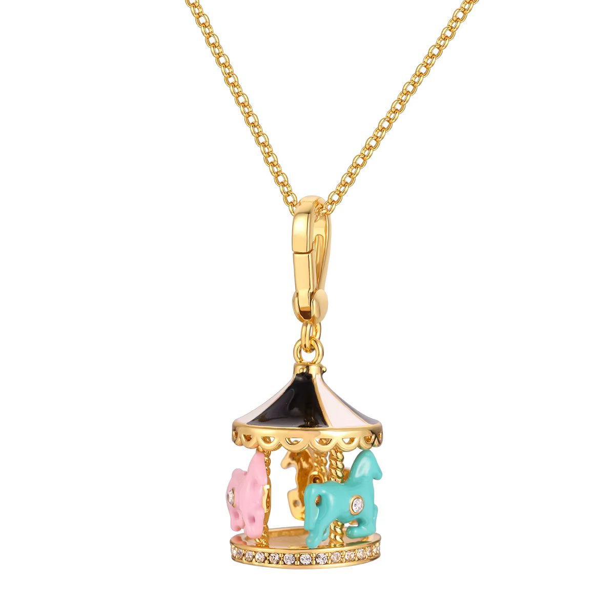 Collier pendentif carrousel en émail exquis
