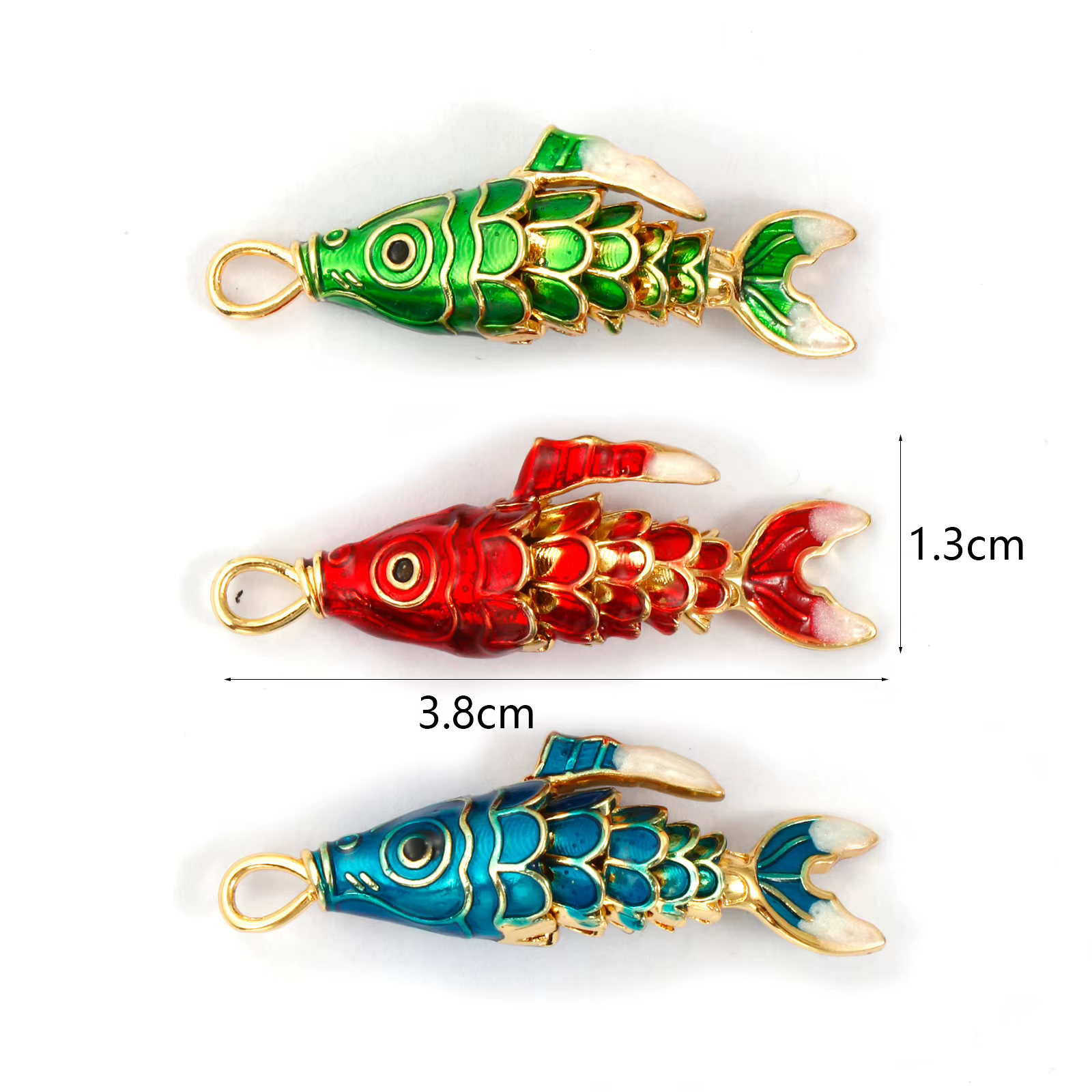 1 pièce mobile en laiton océan bijoux poisson pendentifs 18K plaqué or émail rouge vert bleu