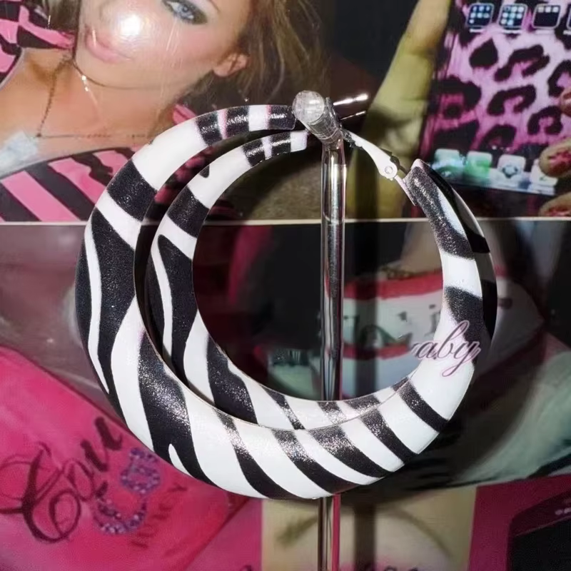 Y2K – boucles d'oreilles géométriques à rayures zébrées pour femmes