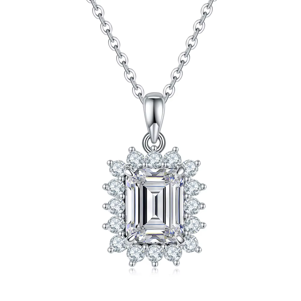Pendentif en moissanite véritable Vinregem VVS 1 3EX couleur D taille émeraude 3 CT