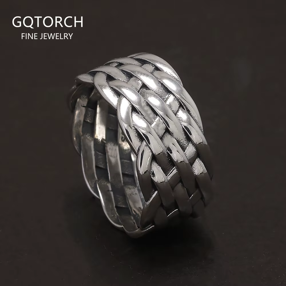 Bague Tressée en Argent Sterling 925 pour Homme et Femme
