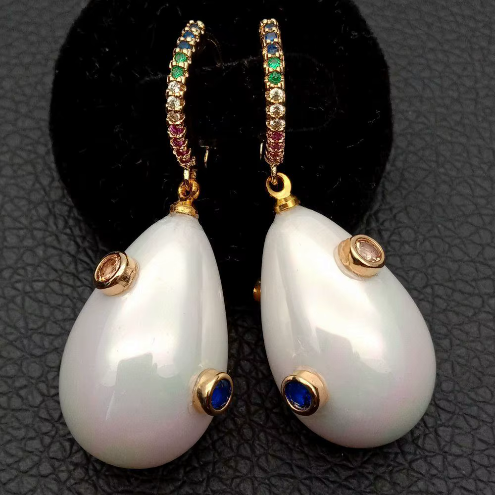 KKGEM 16x25mm blanc coquille de mer perle couleur mixte zircon cubique pavé
