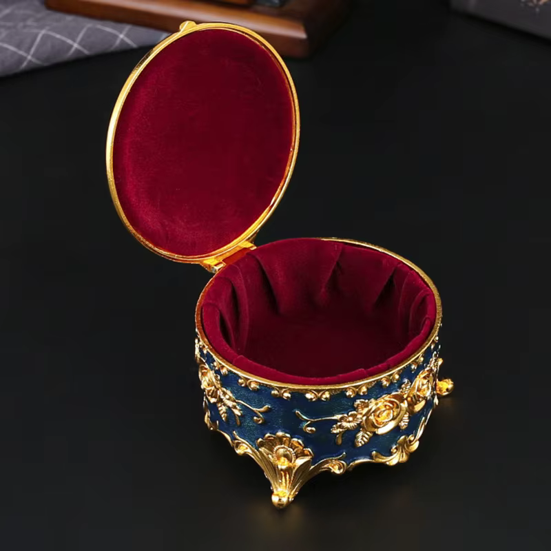 Boîte à bijoux ronde en émail style vintage européen pour coiffeuse