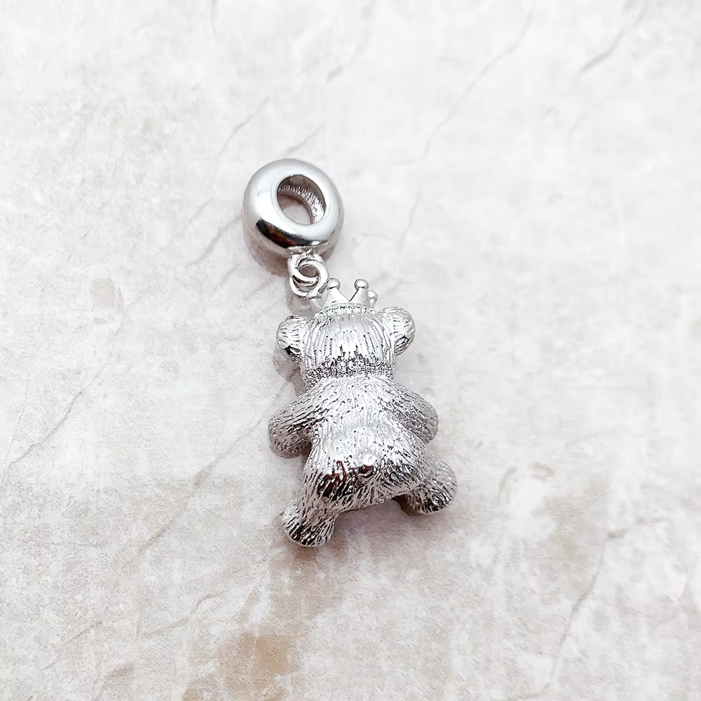 Interrupteur ours en peluche en argent regardé 925 avec couronne pour femme