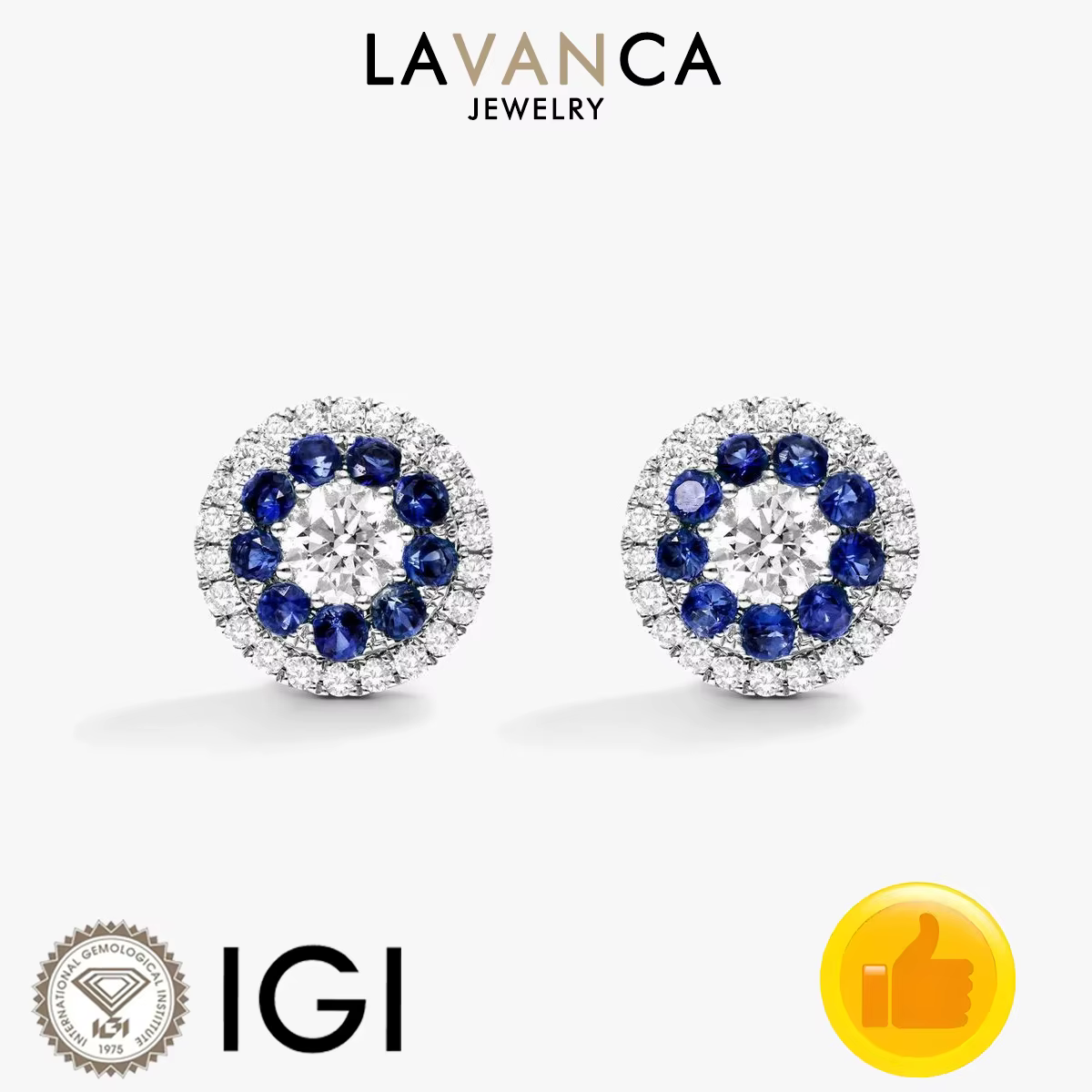 Bague en or blanc 9K/14K/18K avec saphir de laboratoire et diamant