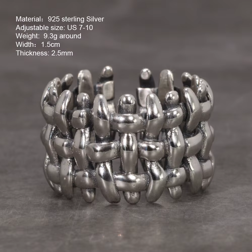 Grande bague tressée en argent Sterling 925